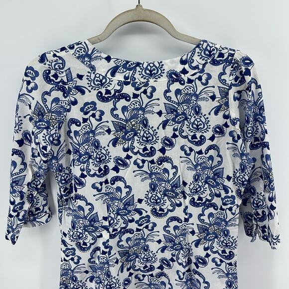 Yala 100% organic cotton printed 3/4 sleeve keyhole tunic top sz XS - Picture 6 of 7